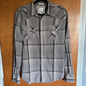 INC International Concepts Charcoal Plaid Button Down Shirt